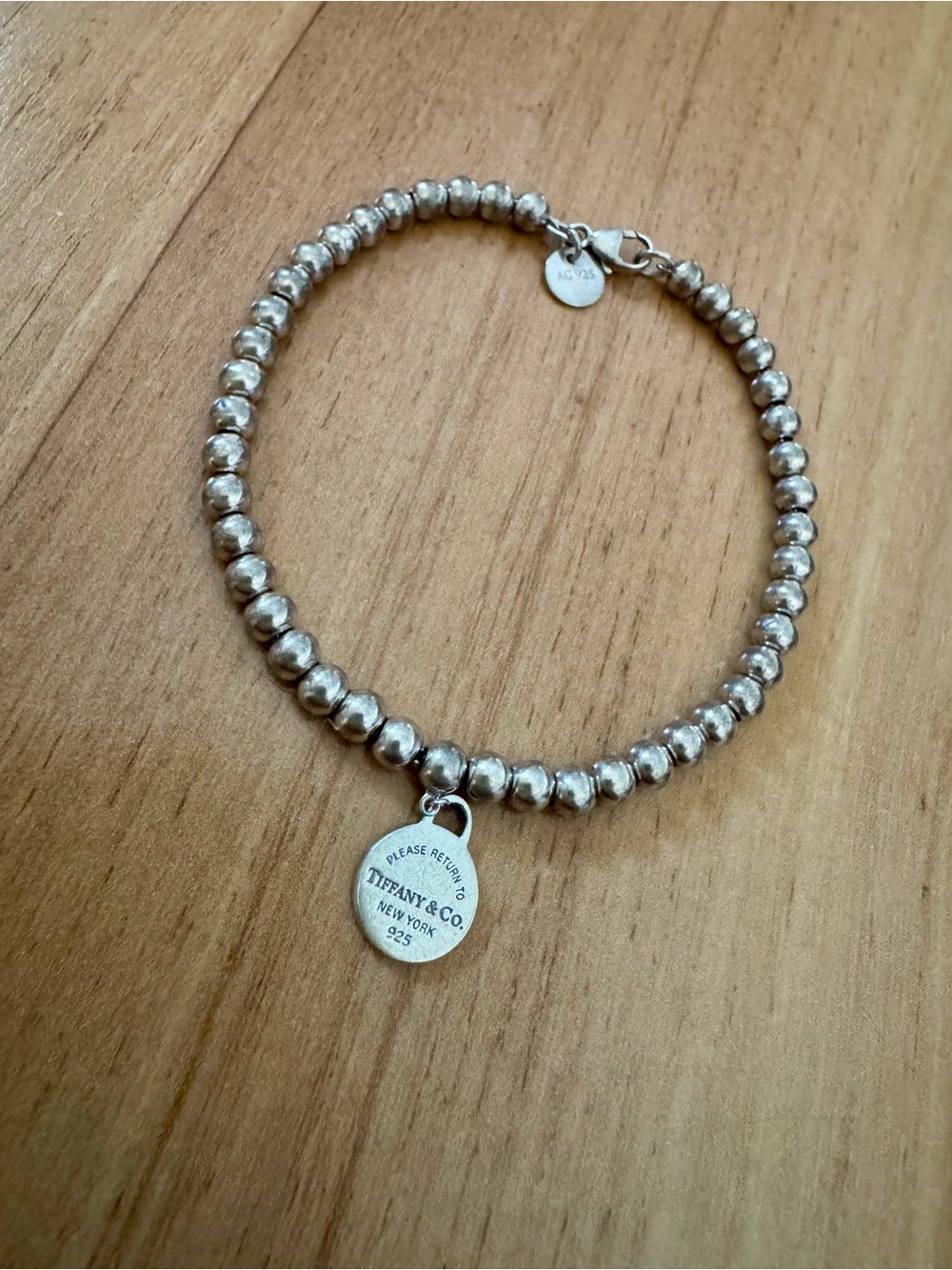 Tiffany & Co Sterling Silver Bead Bracelet with Return to Tiffany Circle Tag